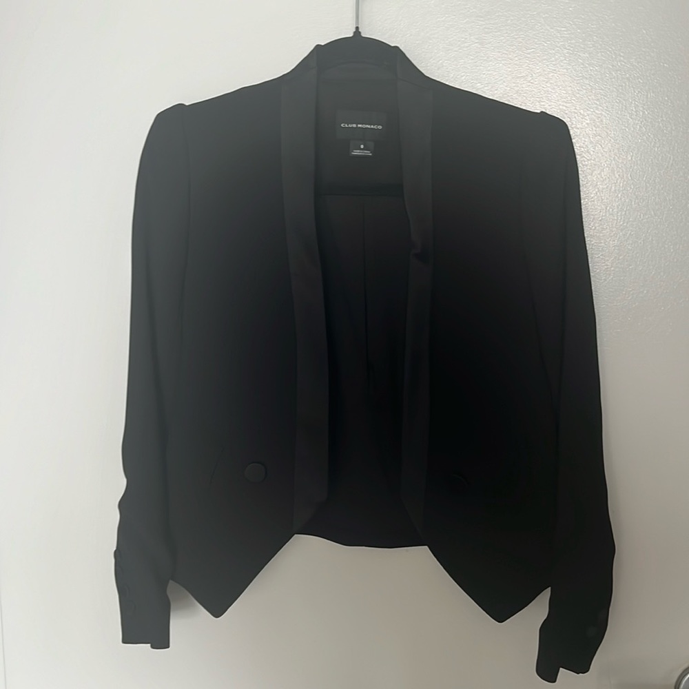 Club Monaco Black Blazer with Silky Trim. Size 0